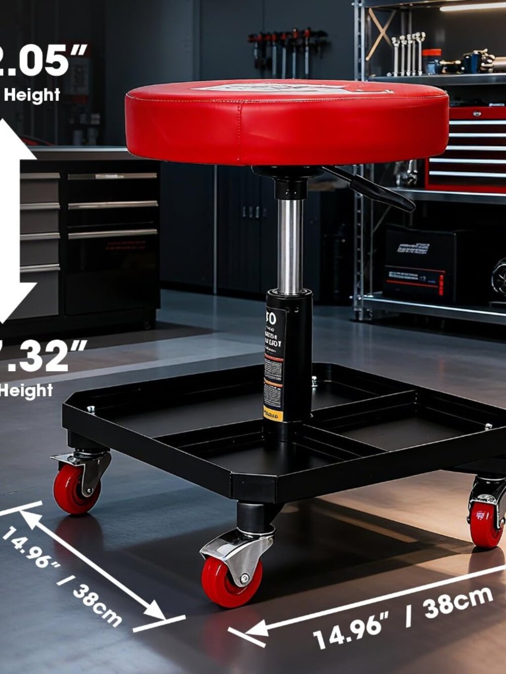 TR6350 Rolling Pneumatic Creeper Garage/Shop Seat: Padded Adjustable Mechanic St - Picture 3 of 7